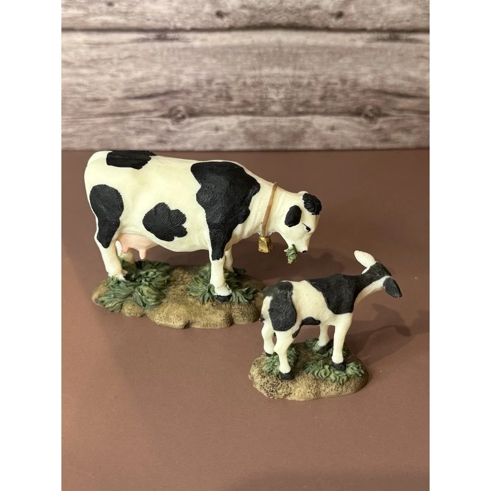 O'Well Holiday Time Christmas Village Black & White Cow & Calf. Farm Dairy